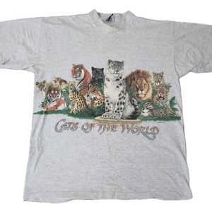 Vintage Zoo Cats Of The World T Shirt Single Stitch Size Large Signal Habitat